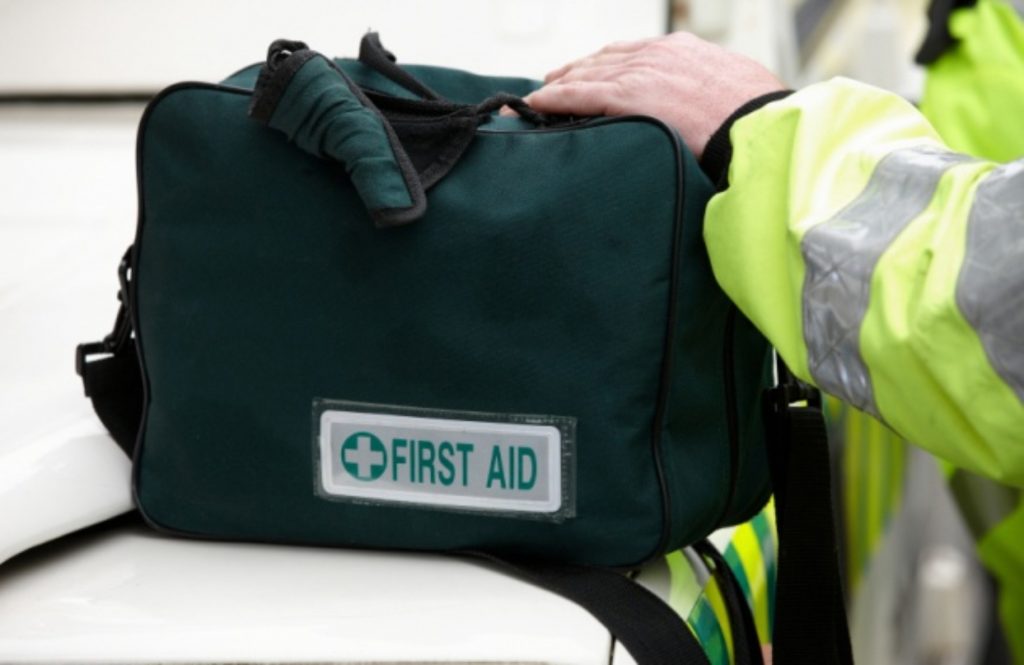 First aid bag being handled by a medic